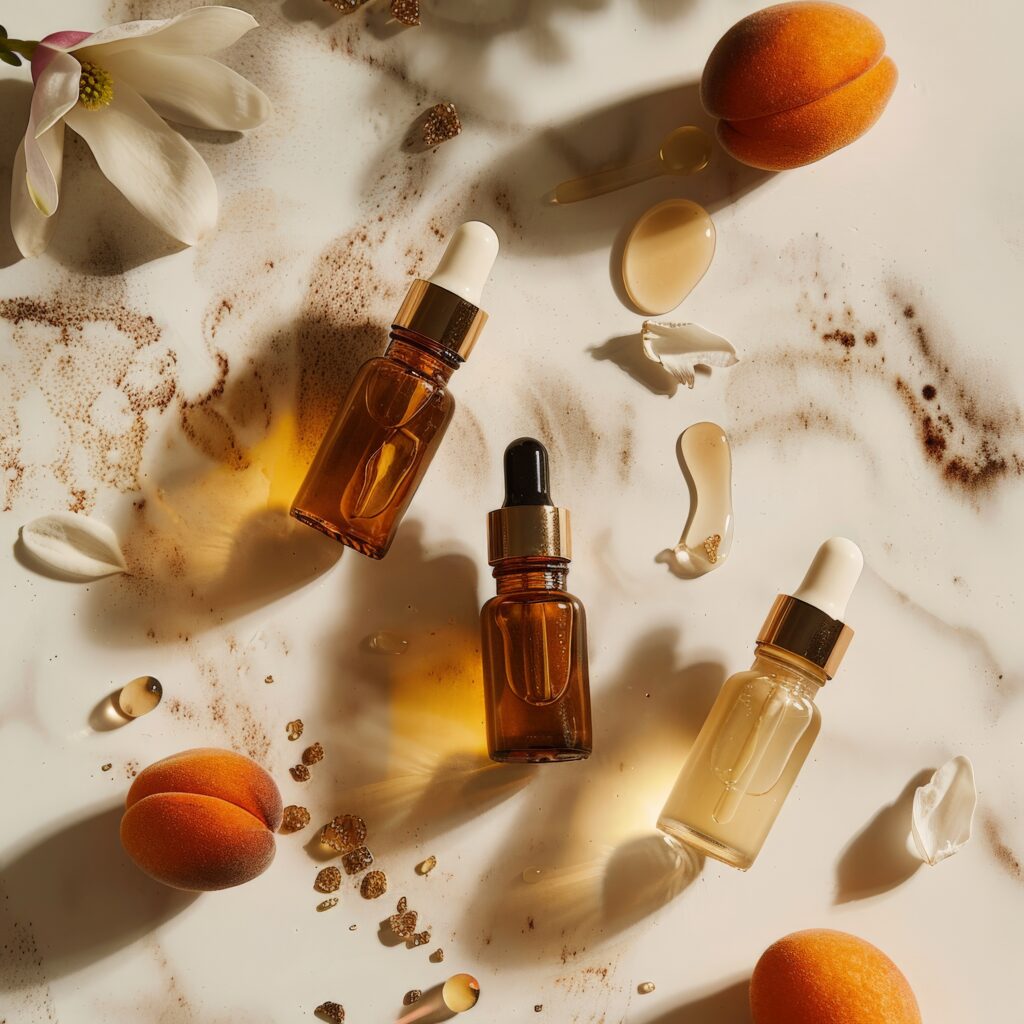 dreamy aesthetic serums product with fresh background