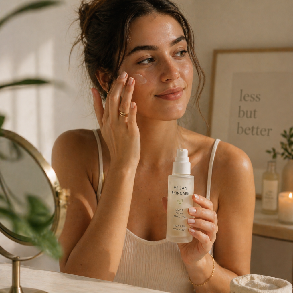 girl with one vegan skincare product