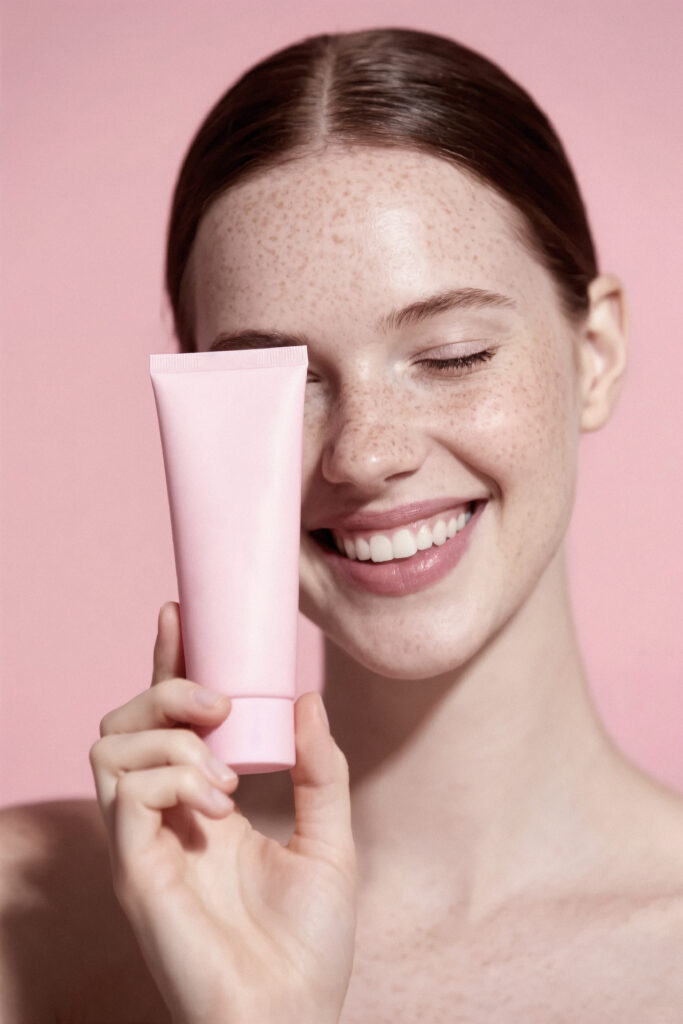 woman using the best vegan skincare product smiling